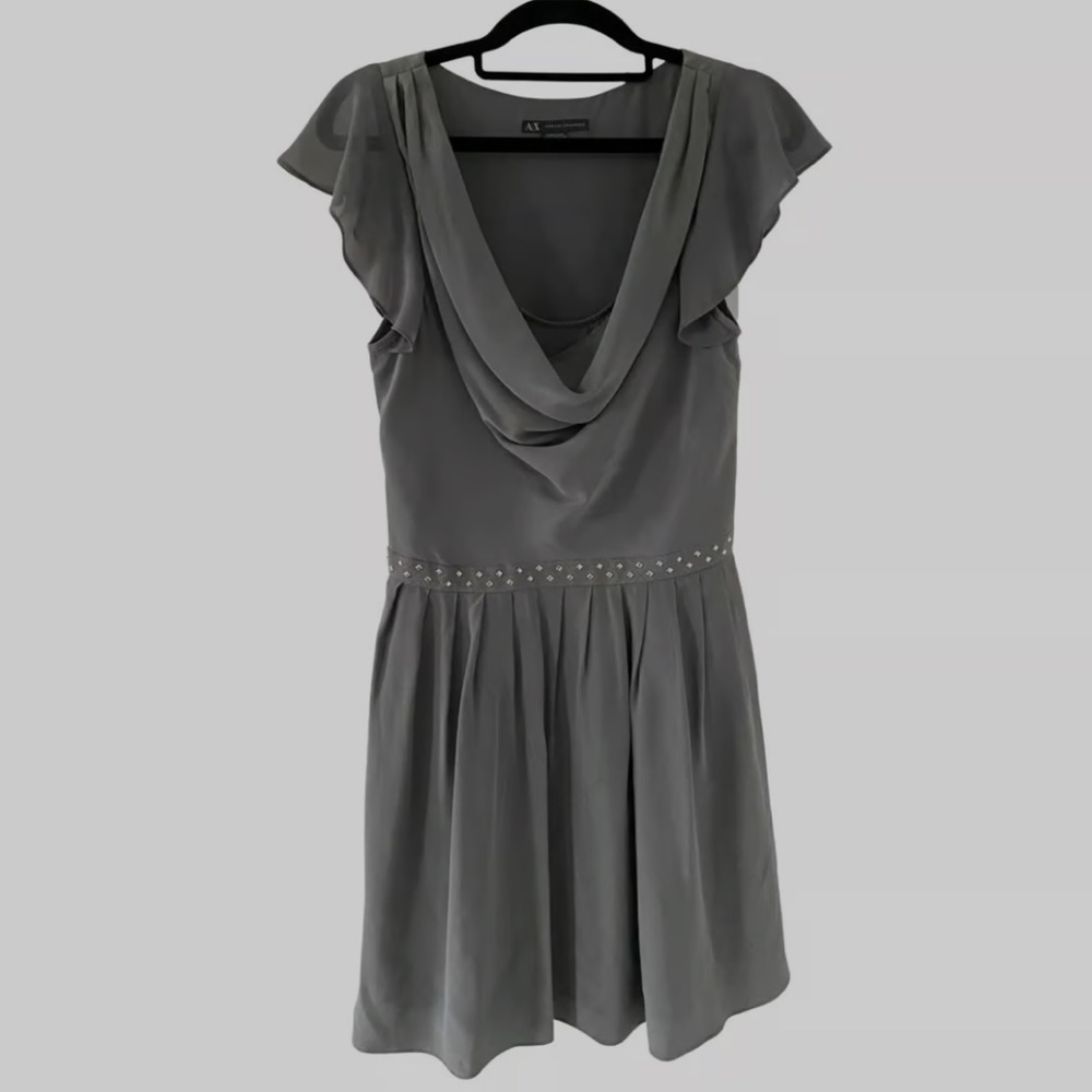 Armani Exchange silk grey dress with stud accents